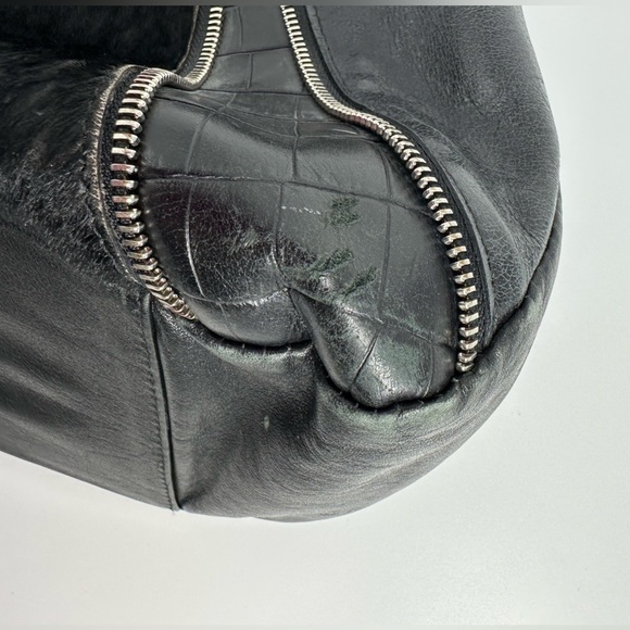 Roberta Gandolfi Black Leather & Calf Hair Hobo Bag Embossed Reptile & Zippers - Picture 9 of 10